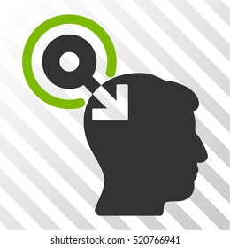 Brain Interface Plug-In vector pictogram. Illustration style is flat iconic bicolor eco green and gray symbol on a hatched transparent background.