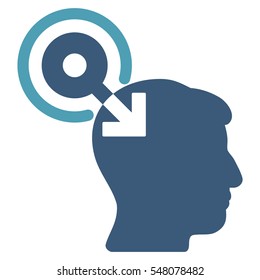 Brain Interface Plug-In vector pictogram. Style is flat graphic bicolor symbol, cyan and blue colors, white background.