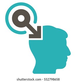 Brain Interface Plug-In vector pictograph. Style is flat graphic bicolor symbol, grey and cyan colors, white background.