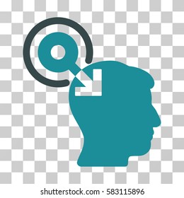 Brain Interface Plug-In vector pictograph. Illustration style is a flat iconic bicolor soft blue symbol on a transparent background.