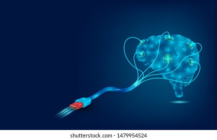 brain interfaces technology plug and play transfer data to device. vector illustration eps10