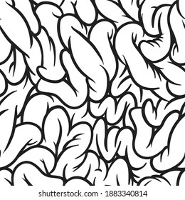 Brain Intestines Drawing Vector, Seamless Pattern Outline
