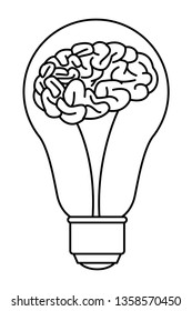 brain into a light bulb black and white