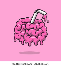 Brain Juice Cartoon Vector Icon Illustration. Education Drink Icon Concept Isolated Premium Vector. Flat Cartoon Style