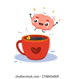 Ein Gehirn springt in eine Tasse Kaffee. einzelne Vektorgrafik