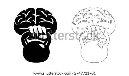 Brain Kettle bell Strength Icon  Mental Power Mind Fitness Training Vector Symbol