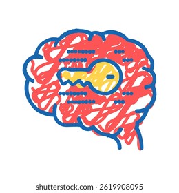 brain with key doodle icon sketch vector. brain with key sign. isolated symbol illustration