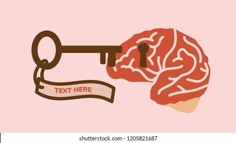 Brain with key hole and key with tag, openning brain