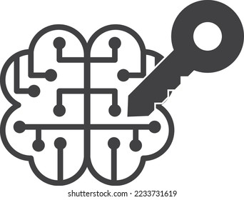 brain and key illustration in minimal style isolated on background