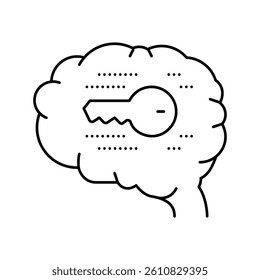 brain with key line icon vector. brain with key sign. isolated contour symbol black illustration