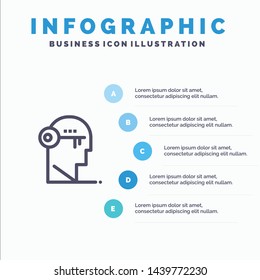 Brain, Key, Lock, Mind, Unlock Line icon with 5 steps presentation infographics Background