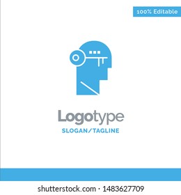 Brain, Key, Lock, Mind, Unlock Blue Solid Logo Template. Place for Tagline