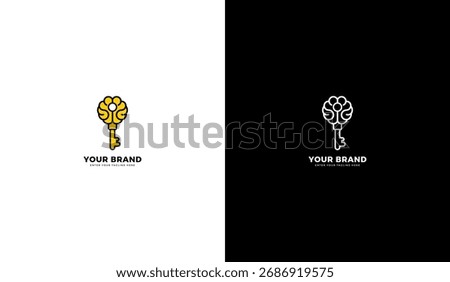 Brain key logo, brain lock line icon