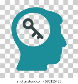 Brain Key vector pictograph. Illustration style is a flat iconic bicolor soft blue symbol on a transparent background.