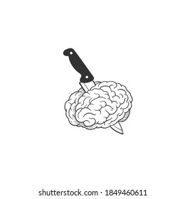 The brain and a knife. Can be used as a sketch of a tattoo.