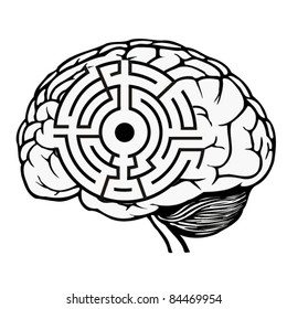 Brain With Labyrinth Model. Maze Vector Illustration