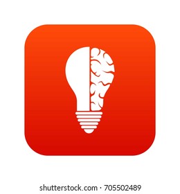Brain lamp icon digital red for any design isolated on white vector illustration