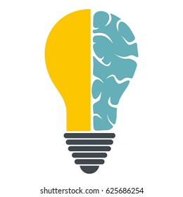 Brain lamp icon flat isolated on white background vector illustration