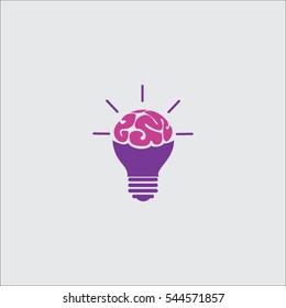 brain in lamp icon logo education 
