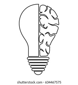 Brain lamp icon in outline style isolated vector illustration