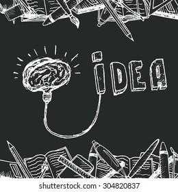 Brain lamp. Idea hand drawn typography poster. Quote for dreamers. Inspirational vector typography.