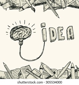 Brain lamp. Idea hand drawn typography poster. Quote for dreamers. Inspirational vector typography.