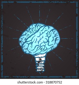 Brain lamp. Idea hand drawn typography poster. Grunge style. Inspirational vector typography.