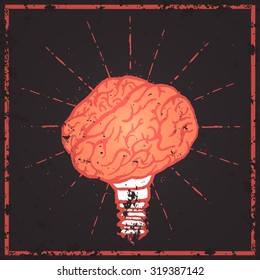 Brain lamp. Idea hand drawn typography poster. Grunge style. Inspirational vector typography.
