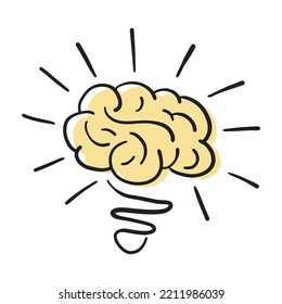 cerebro, lámpara, icono de idea, iluminación vectorial