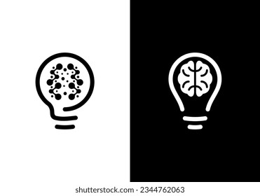 brain and lamp logo design. idea smart vector graphic illustration.