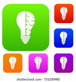 Brain lamp set icon color in flat style isolated on white. Collection sings vector illustration