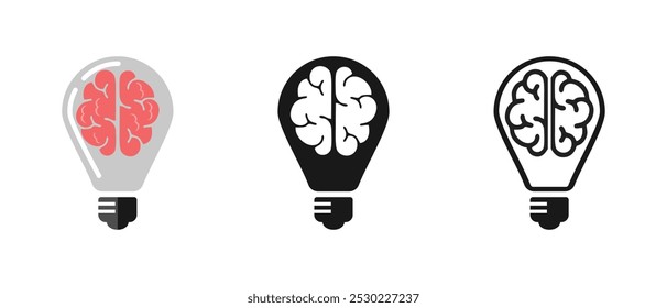 brain lamp set icon, simple outline design, solid and colored, editable vector eps 10.