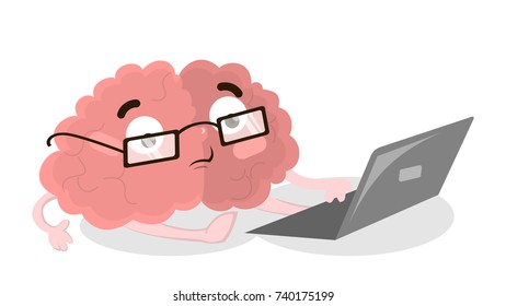 Brain with laptop. Idea of learning and education.