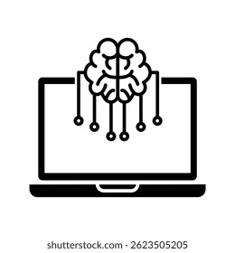 brain with laptop, illustration of a computer processor and artificial intelligence icon vector