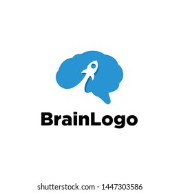 Brain launch logo. Brain with rocket launch vector illustration
