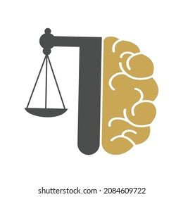 Brain Law Vector Template Design. Balance Icon On Brain Concept Design.