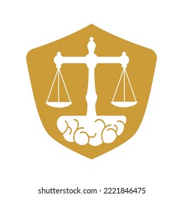 Brain Law Vector Template Design. Balance Icon On Brain Concept Design.	