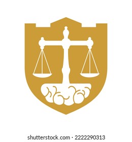 Brain Law Vector Template Design. Balance Icon On Brain Concept Design.	