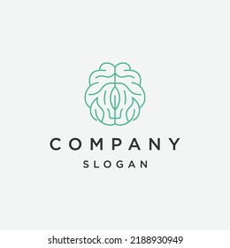 Brain leaf line logo icon design template flat vector