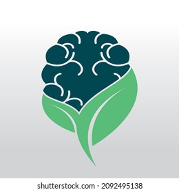 Brain and leaf logo combination vector design. Organic brain logo vector design.