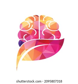 Brain and leaf logo combination vector design. Organic brain logo vector design.