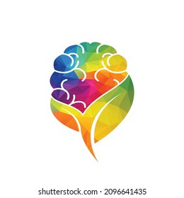 Brain and leaf logo combination vector design. Organic brain logo vector design.