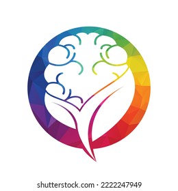 Brain and leaf logo combination vector design. Organic brain logo vector design.	