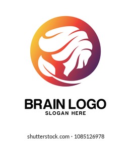 Brain with Leaf Logo Template. Vector Illustration