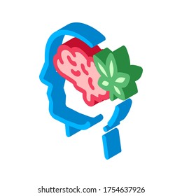 Brain And Leaf Man Silhouette Headache vector isometric sign. color isolated symbol illustration