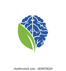 Brain leaf vector logo design. Modern organic logotype template. Think Green label.