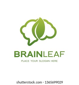 Brain leaf vector logo template. This design with eco symbol. Suitable for think, nature, organic. 