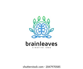 Brain and leaves gradient logo illustration template