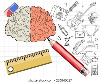 Brain left analytical and right creative hemispheres sketch concept vector illustration