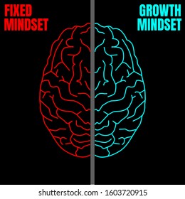 Brain with the left side depicting an analytical, structured and logical mind, and the right side depicting a scattered, Neon Text on an Black background.
